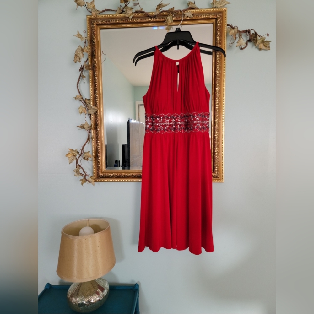 R & M Richards Red beaded Dress